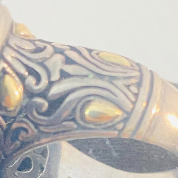 Vintage Sterling Silver & 18K Gold Ornate Gemstone Ring – BJC 925 18K - Picture 9 of 12